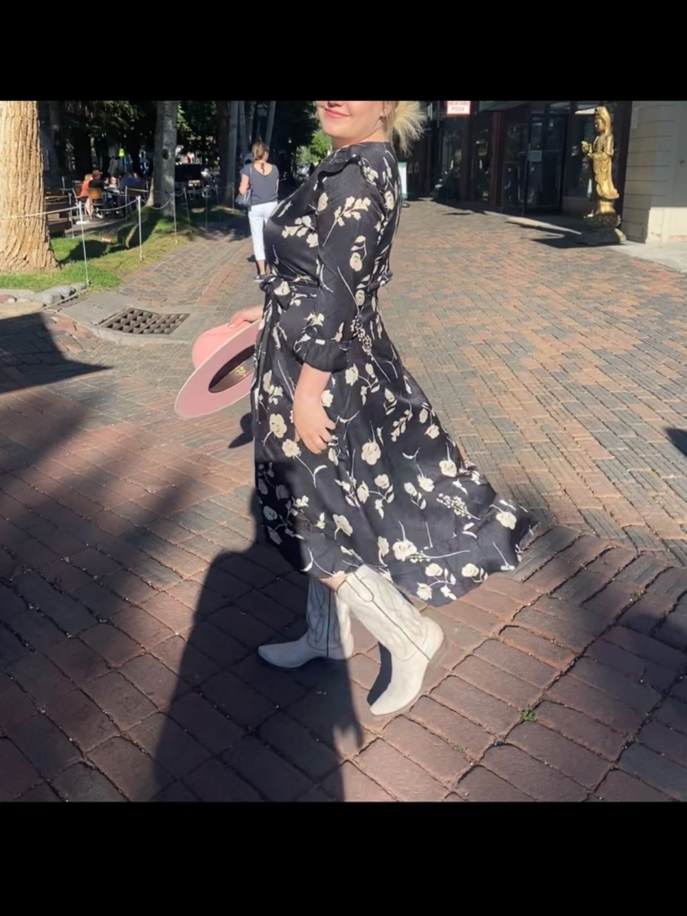 ecru Black Floral Wrap Long Sleeve Dress with Cream Print
